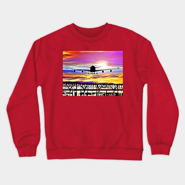 Airplane Landing at London Heathrow Crewneck Sweatshirt by danieljanda